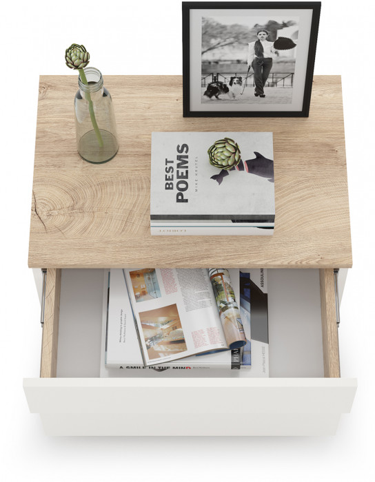 Муссон 16.03 Тумба прикроватная, цвет белый/дуб эндгрейн элегантный, ШхГхВ 56х39,4х42 см., два выдвижных ящика, НЕ универсальная сборка