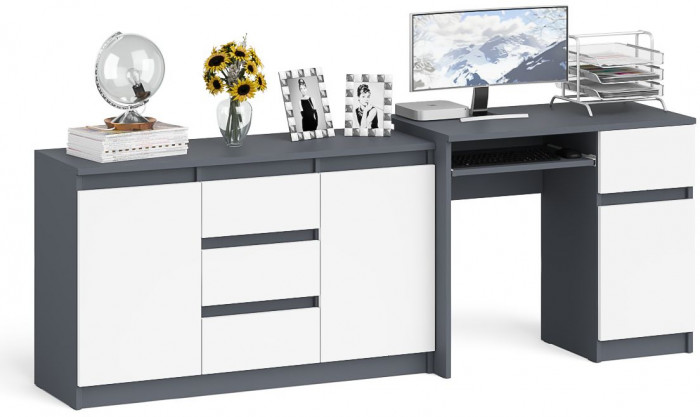 Мори компьютерный стол МС-1 правый + Комод МК1200.3, графит/белый