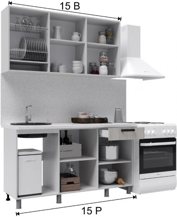 Кухонный гарнитур Григгс 1,5м камень светлый/камень темный