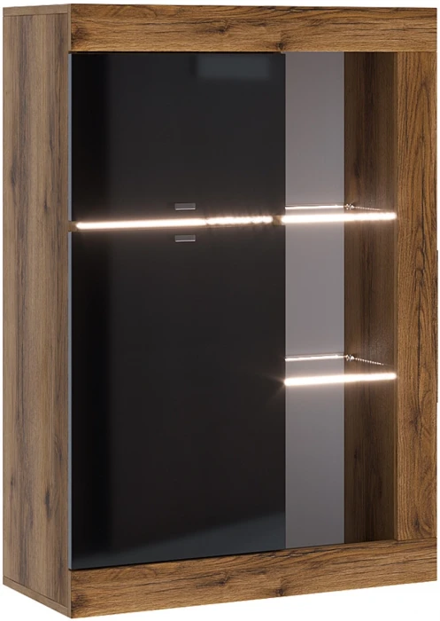 Прага Витрина универсальная ЛДСП, делано/Черный глянец