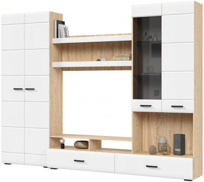 ЛИБЕРТИ ГС 01 Гостиная (2800х2100х400) Фасад МДФ БЕЛЫЙ ГЛЯНЕЦ/Корпус ДУБ СОНОМА