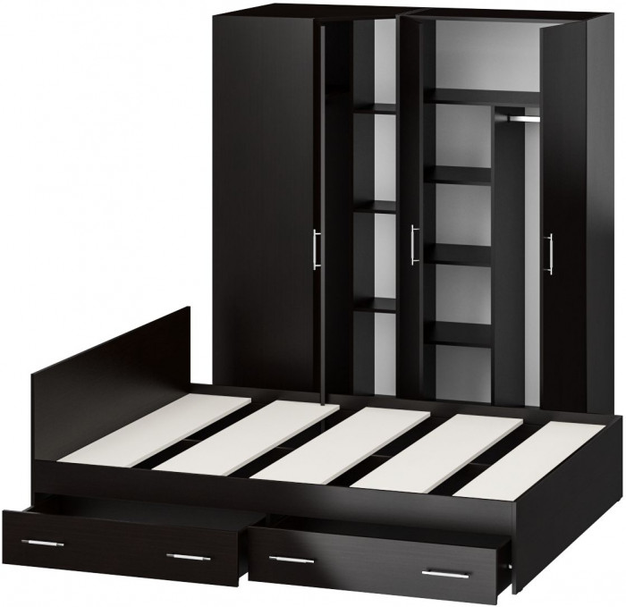 Спальня Стандарт 2-1600Я, цвет венге, ШхГхВ 163,5х203,5х70 + 171,2х81,2х200 см., сп.м. 1600х2000 мм., без матраса, основание есть