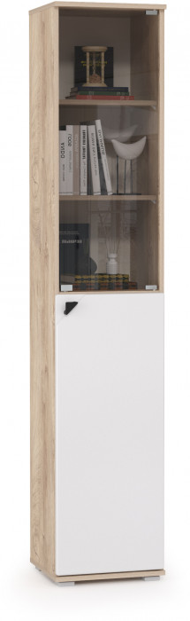 КР100 Бостон 13.155 Шкаф, цвет дуб эндгрейн элегантный/фасады МДФ милк рикамо софт, ШхГхВ 38,6х35,1х194,4 см., универсальная сборка