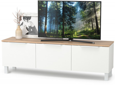 КР100 Тумба под ТВ 13.267.01, цвет белый шагрень/дуб сонома, ШхГхВ 138,4х34,9х43,8 см., универсальная сборка (100)