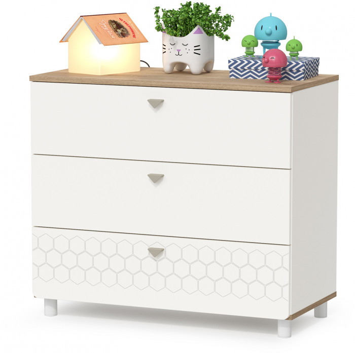 Эйп 13.334 Шкаф для одежды + 13.322 Комод + 13.14 Стеллаж, цвет белый/дуб белый, ШхГхВ 223х51,1х183,8 см., универсальная сборка