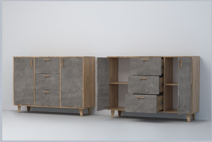 Эго Комод К-2 НГ (Камень Темный/Дуб Крафт Золотой)