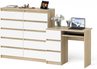 Мори Стол компьютерный МС-6 левый + Комод МК1200.10, цвет дуб сонома/белый, ШхГхВ 210,4х50х115 см., выдвижные ящики слева, НЕ универсальная сборка