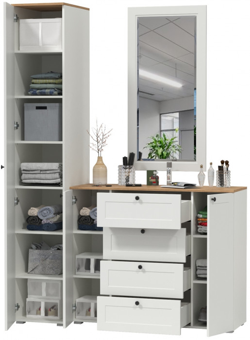 Остин Прихожая 20, белый шагрень/дуб крафт золотой