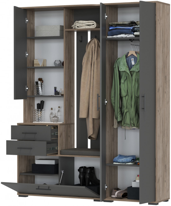 Прихожая 2-3430+2-3431дкт/граф Домино - Комплект для прихожей, дуб крафт табачный/графит