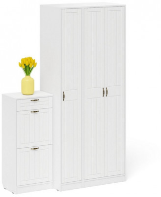 Прихожая П-6 Компоновка № 48, белая шагрень/фасады МДФ белое дерево фрезеровка прованс