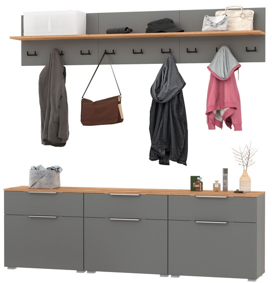 Октава Прихожая 04, цвет серый графит/дуб крафт золотой/фасады МДФ серый графит, ШхГхВ 194,7х35,4х197 см.