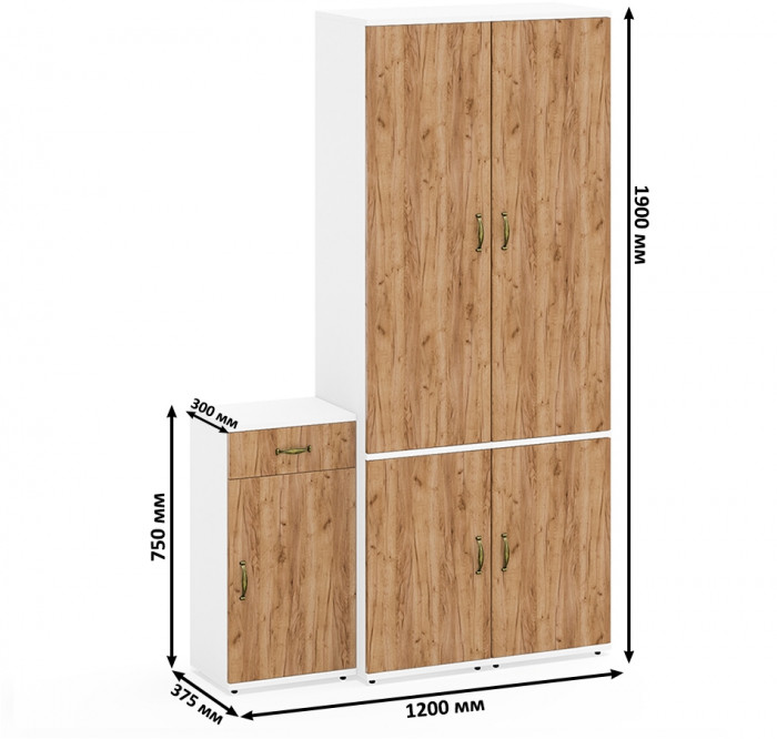 Лидер-8 Пенал МД 21Б + Пенал МД 21Б + Тумба МД 3.15, белый шагрень/крафт золото