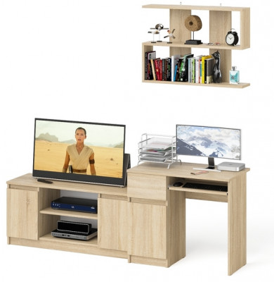 Мори компьютерный стол МС-1 левый + Тумба МТВ1200.1 + Полка 900, дуб сонома