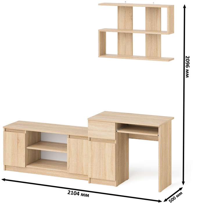 Мори компьютерный стол МС-1 левый + Тумба МТВ1200.1 + Полка 900, дуб сонома