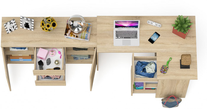 Мори компьютерный стол МС-16 правый + Комод МК1200.3, дуб сонома