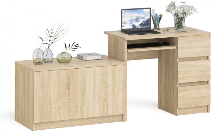 Мори компьютерный стол МС-6 правый + Тумба МА900.1, дуб сонома