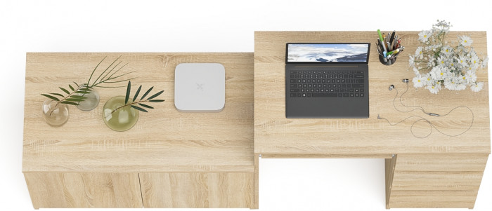 Мори компьютерный стол МС-6 правый + Тумба МА900.1, дуб сонома