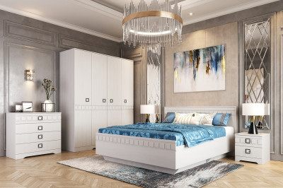 Модульная спальня "Римини" - Белый текстурный/Дуб полярный