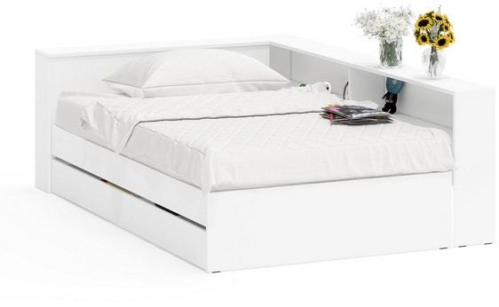 Ксения Кровать с ящиками 1200 + прикроватный блок, белый