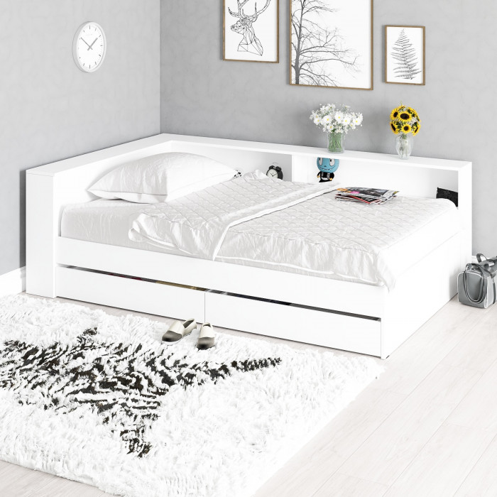 Ксения Кровать с ящиками 1200 + прикроватный блок, белый
