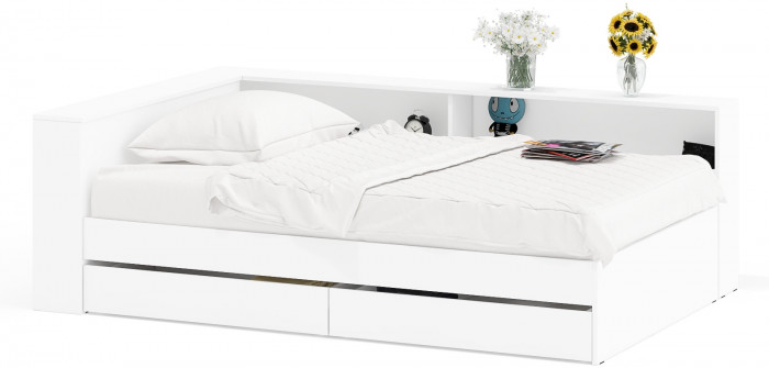 Ксения Кровать с ящиками 1200 + прикроватный блок, белый