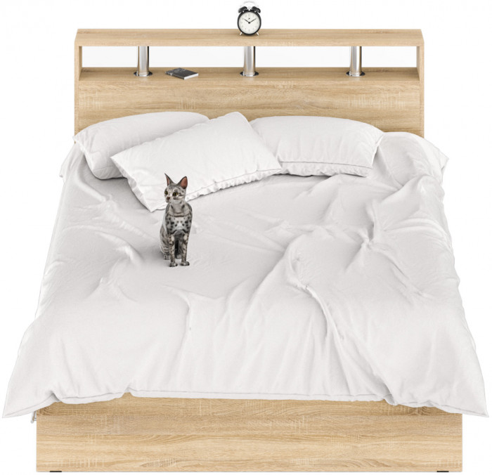 Камелия Кровать с ящиками 1400, цвет дуб сонома, ШхГхВ 143,5х217х78,2 см., сп.м. 1400х2000 мм., без матраса, основание есть