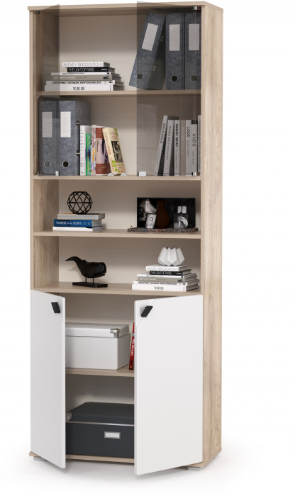 КР100 Бостон 13.156 Шкаф, цвет дуб эндгрейн элегантный/фасады МДФ милк рикамо софт, ШхГхВ 76,8х35,1х194,4 см.