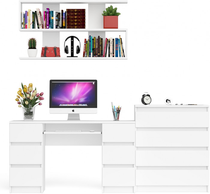 Мори компьютерный стол МС-2 + Комод МК800.4 + Полка 1200, белый