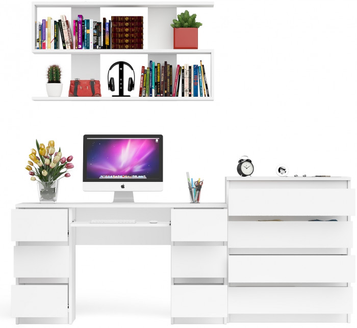 Мори компьютерный стол МС-2 + Комод МК800.4 + Полка 1200, белый
