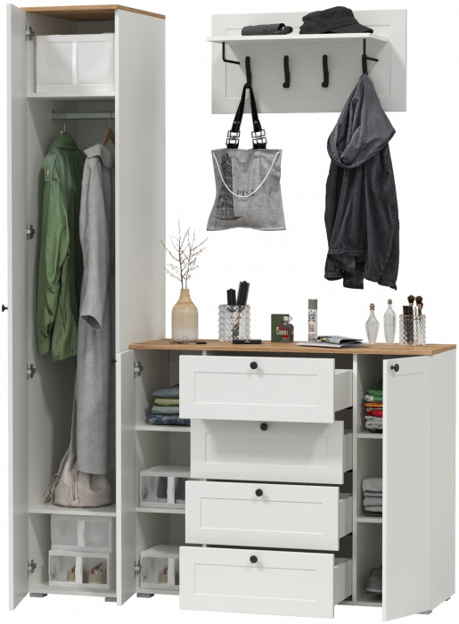 Остин Прихожая 21, белый шагрень/дуб крафт золотой