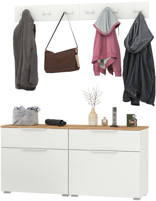 Октава Прихожая 05, цвет белый шагрень/дуб крафт золотой/фасады МДФ белый шагрень, ШхГхВ 129,8х35,4х180 см.