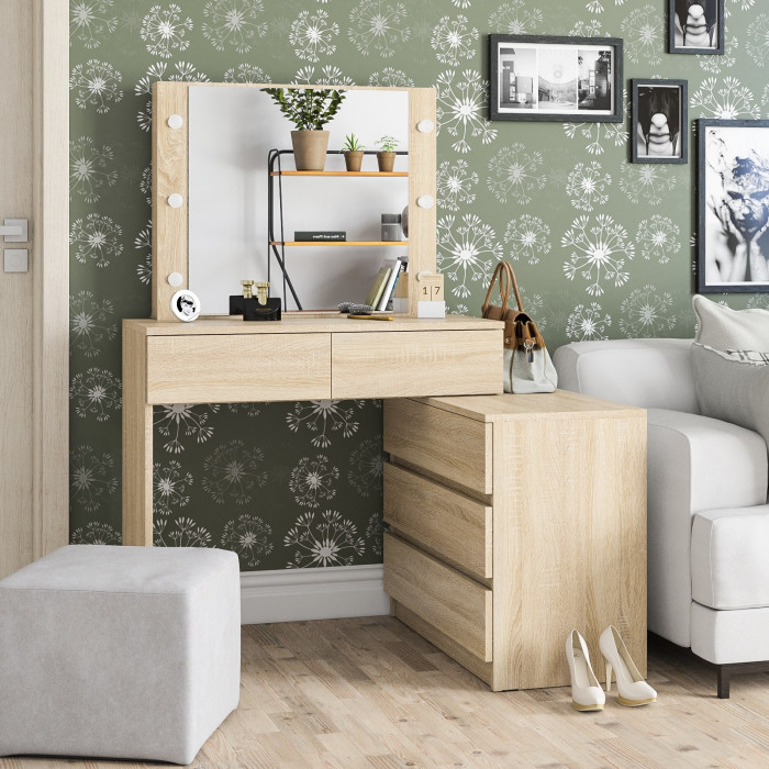 Стол косметический с подсветкой 110, дуб сонома