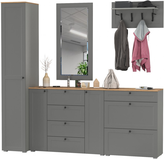 Остин Прихожая 57, цвет серый графит/дуб крафт золотой, ШхГхВ 240х54,3х229,6 см., универсальная сборка