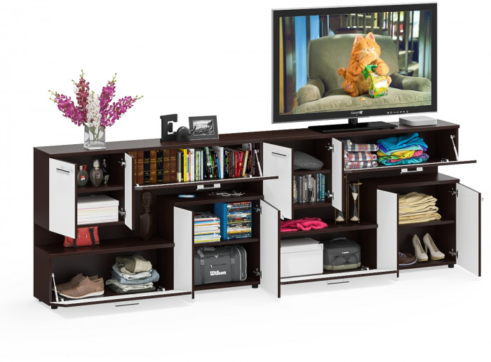 Две тумбы ТВ С-МД-С1-1400, венге/белый шагрень