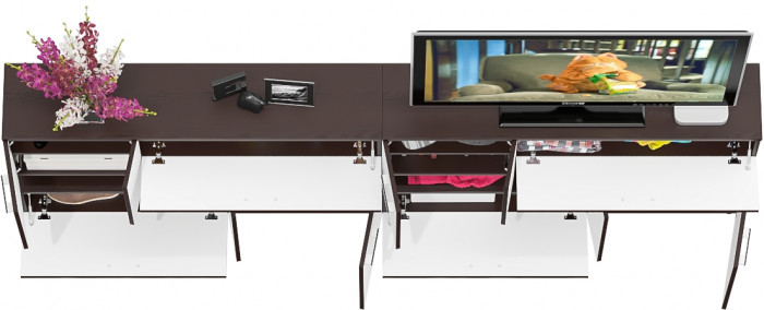 Две тумбы ТВ С-МД-С1-1400, венге/белый шагрень