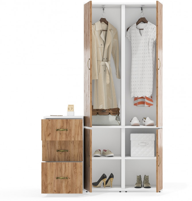 Лидер-8 Пенал МД 21Б + Пенал МД 21Б + Тумба МД 3.16, белый шагрень/крафт золото