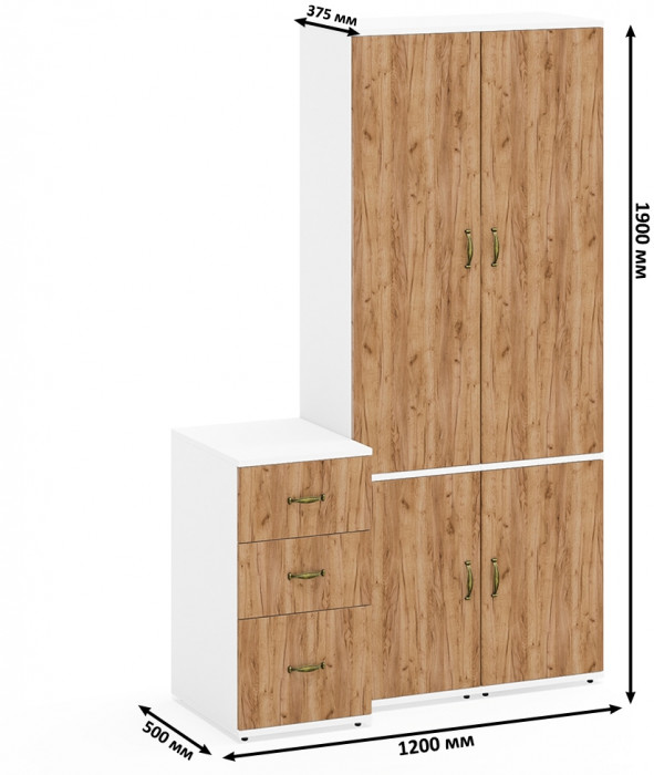 Лидер-8 Пенал МД 21Б + Пенал МД 21Б + Тумба МД 3.16, белый шагрень/крафт золото