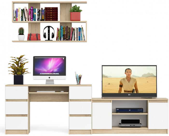 Мори компьютерный стол МС-2 + Тумба МТВ1200.1 + Полка 1200, дуб сонома/белый