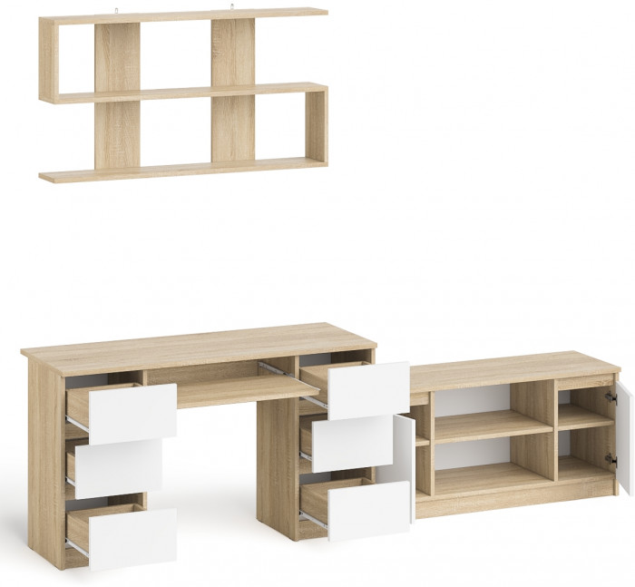 Мори компьютерный стол МС-2 + Тумба МТВ1200.1 + Полка 1200, дуб сонома/белый