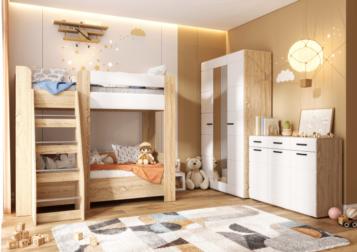 ЛИБЕРТИ КМ 01 Комод 1200 (1200х890х400) Фасад МДФ БЕЛЫЙ ГЛЯНЕЦ/Корпус ДУБ СОНОМА