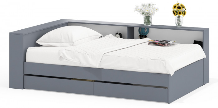 Ксения Кровать с ящиками 1200 + прикроватный блок, графит