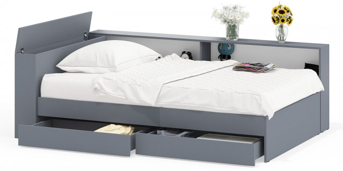Ксения Кровать с ящиками 1200 + прикроватный блок, графит