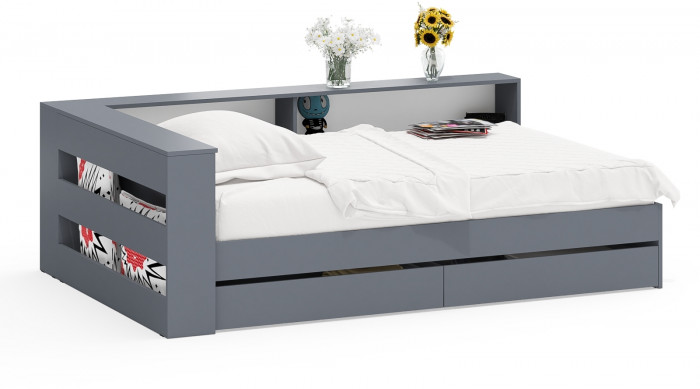 Ксения Кровать с ящиками 1200 + прикроватный блок, графит