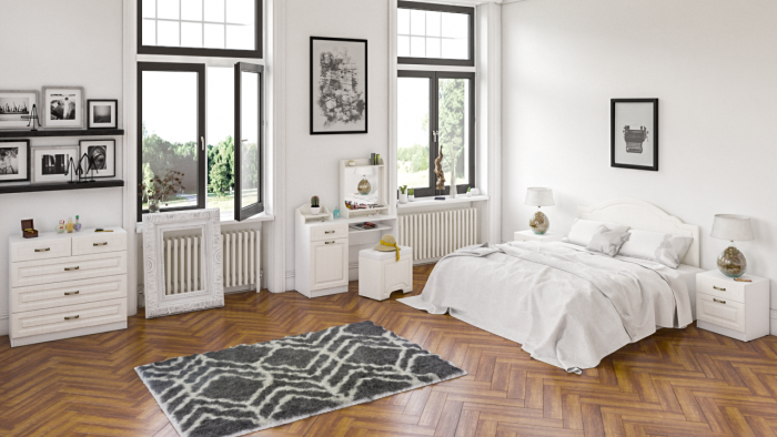 Ливерпуль Стол туалетный 12.46 + Полка 10.118 + Полка 10.117 + Пуф 14.02, ясень ваниль/белый