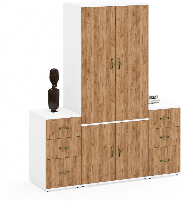 Лидер-8 Шкаф МД 19Б + Тумба МД 3.16 + Тумба МД 3.16, белый шагрень/крафт золото