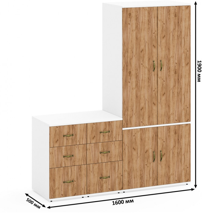 Лидер-8 Шкаф МД 19Б + Тумба МД 3.16 + Тумба МД 3.16, белый шагрень/крафт золото