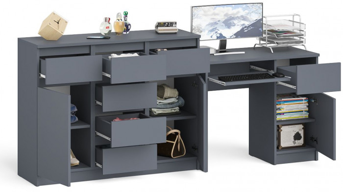 Мори компьютерный стол МС-1 правый + Комод МК1200.4, графит
