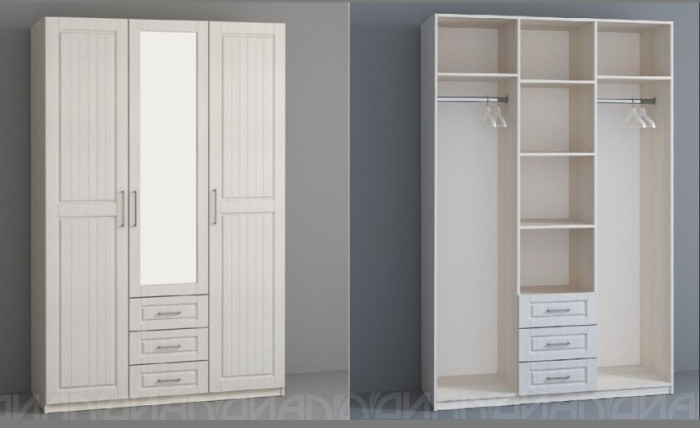 КЭТ-6 Кантри Шкаф 3-х створчатый с ящиками (Бодега белая / Сандал)