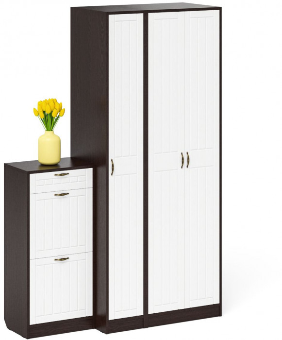 Прихожая П-6 Компоновка № 48, венге/фасады МДФ белое дерево фрезеровка прованс