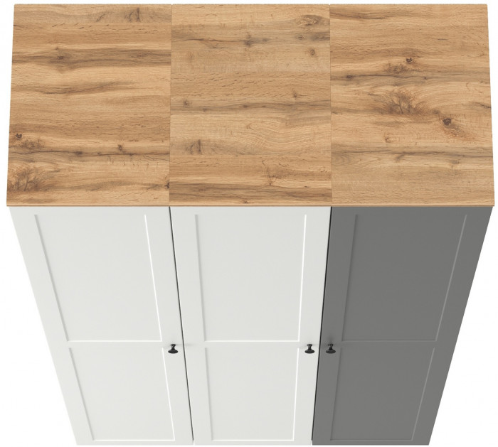 Остин 13.225 Шкаф-пенал 3 шт., цвет белый шагрень/серый графит/дуб крафт золотой, ШхГхВ 120х54,3х229,6 см., универсальная сборка